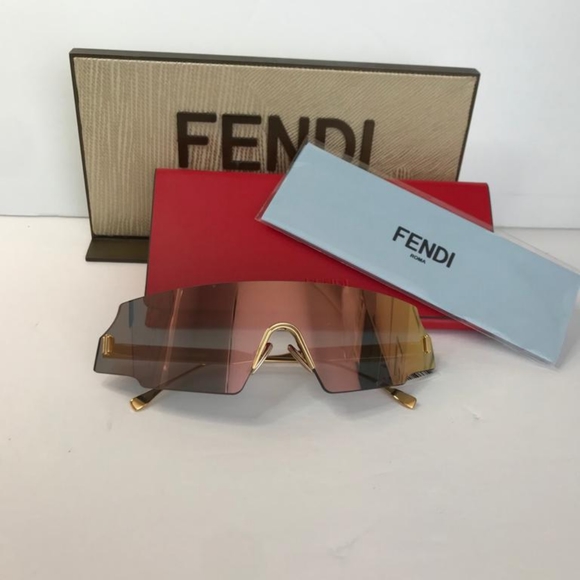 💯 - Original New FF 0440 FENDI Rectangle-frame gold-tone mirrored sunglasses - Picture 6 of 17